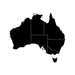 Silhouette of a map of Australia with regions on a transparent background