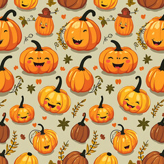 Whimsical Halloween Pumpkin Pattern: Smiling Pumpkins, Festive and Playful Seasonal Design