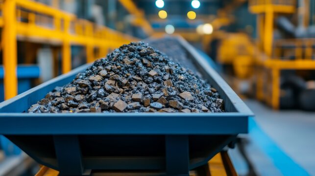 Industrial Conveyor Belt Transporting Raw Materials in a Modern Factory Setting