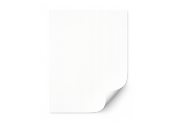 White paper sheet folding at corner, transparent background, ready for custom design or text overlay
