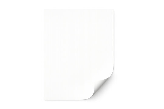 White paper sheet folding at corner, transparent background, ready for custom design or text overlay
