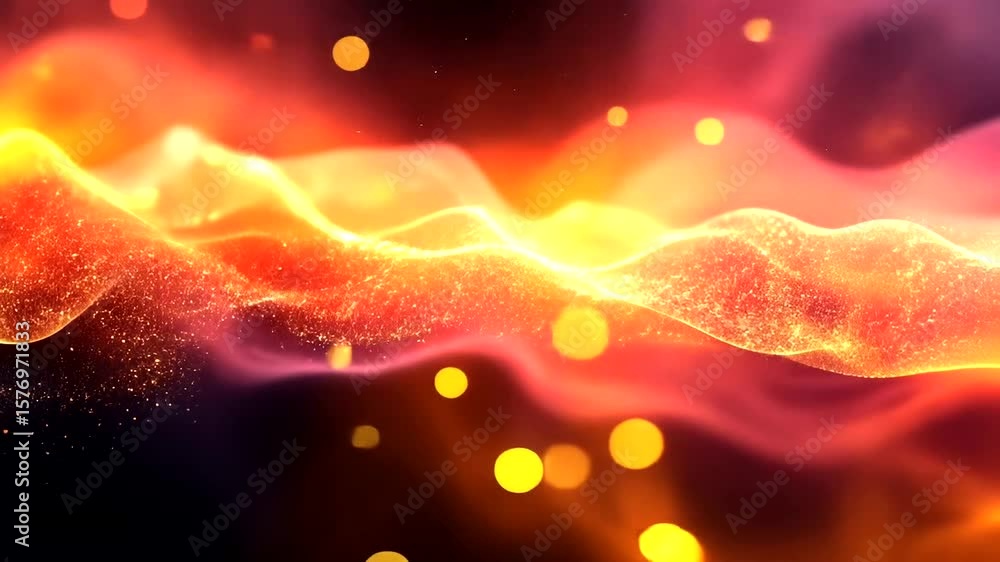 Poster abstract fire wave background animation with glowing particles and bokeh effects