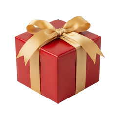 Obraz premium Festive red gift box with gold ribbon isolated on transparent background