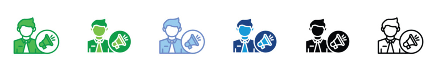 Call Center Agent Icon Set with Megaphone Symbol in Various Color Styles for Customer Support and Communication