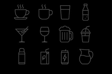 Collection of minimalist beverage icons featuring various drink types