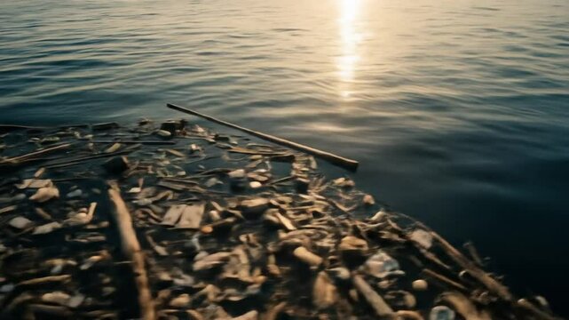 Ocean Pollution: Garbage Patch at Sunset