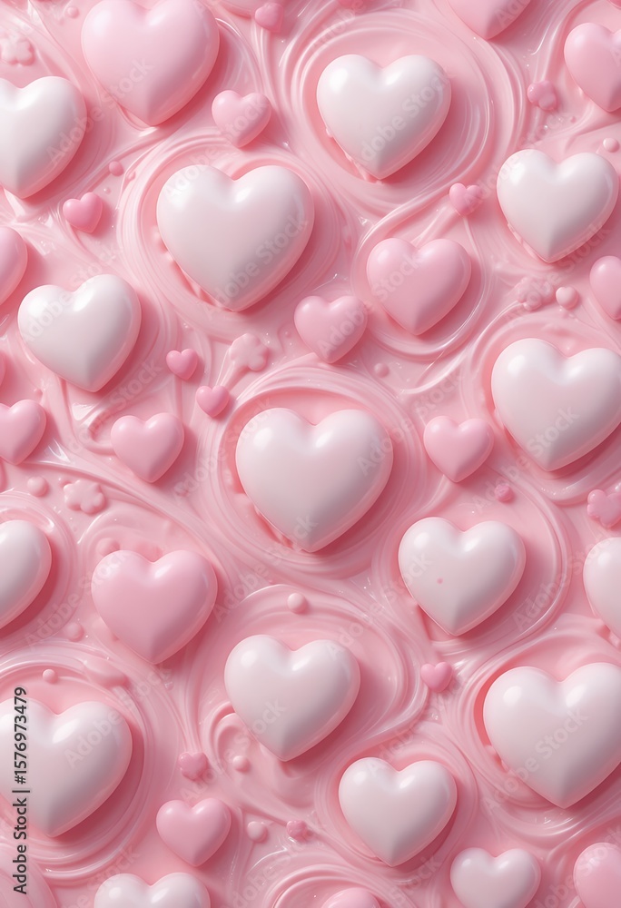 Poster soft pink heart shaped objects arranged in a visually appealing pattern with gentle highlights
