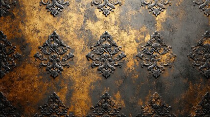 Ornate gold and dark relief pattern on a textured surface.
