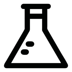 Illustration of a black outline of a laboratory flask with two small black circles inside it