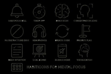 Mental focus habiticons: meditation, concentration, and goal setting symbols