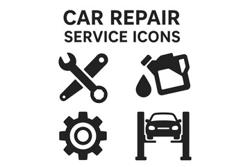 Car repair service icons: wrench, oil, gear, lift symbols