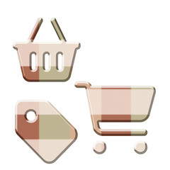 3d Earth tone checkered pattern shopping cart icon