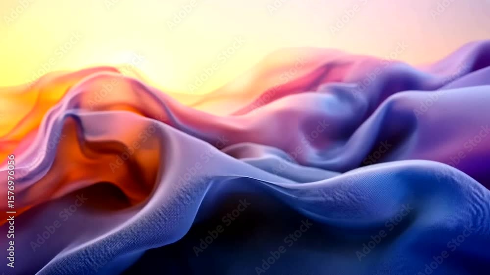 Poster abstract flowing fabric animation with vibrant colors and undulating waves background loop
