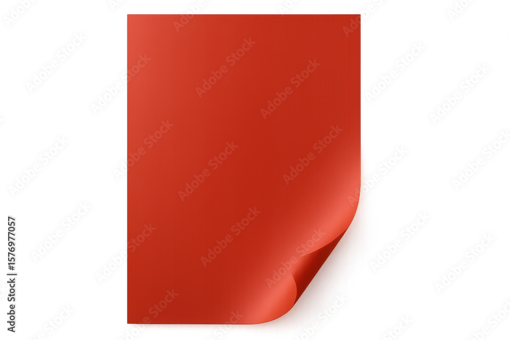 Poster red paper sheet with curled corner on transparent background, creating a simple yet elegant design e