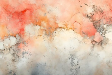 Fototapeta premium Vibrant coral and grey abstract washes downward, creating a textural surface for artistic use