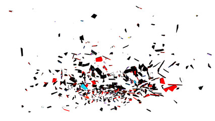Glass shards with red, white, and cyan reflections scattered on transparent background for VFX, overlays, and compositing use.
