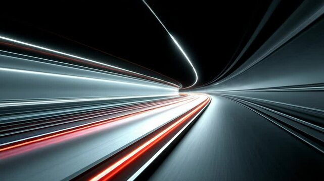 Futuristic Night Cityscape with Light Trails and High-Speed Motion