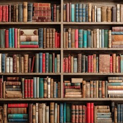 A vibrant bookshelf brimming with unreadable titles, inviting exploration.