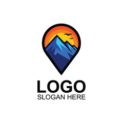 Mountain Map Pin Travel Adventure Logo Design