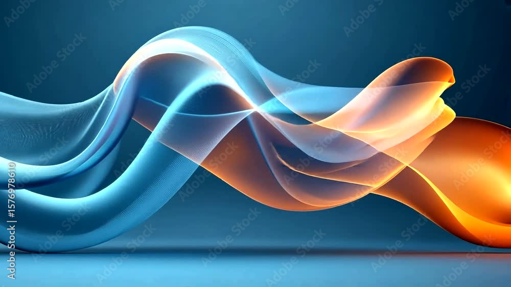Poster abstract flowing lines and curves motion graphics with blue and orange color combination