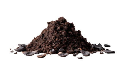Fertile Earth: A close-up of a pile of rich, dark soil, teeming with potential for growth. The textured surface, speckled with organic matter, hints at the life and sustenance it provides.