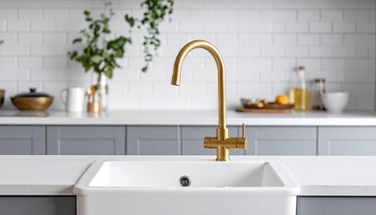 Modern Kitchen Sink with Gold Faucet