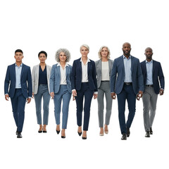 Fototapeta premium Diverse group of professionals walking forward together isolated on transparent background