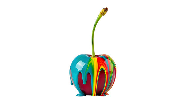 Colorful cherry dripping paint creative food art vibrant fruit design isolated white background studio shot on transparent background