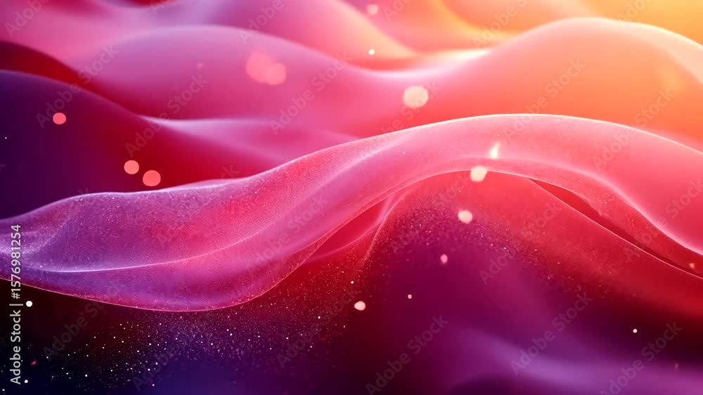Poster abstract flowing silk wave animation with glowing particles for modern background
