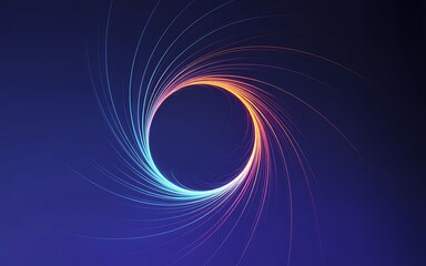 Circular gradient stream creates an abstract portal against a dark blue background, energy vortex design.
