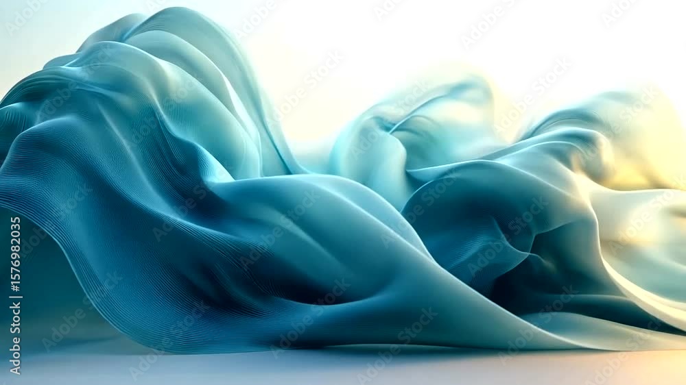 Poster abstract flowing turquoise fabric animation background with dynamic wave-like motion