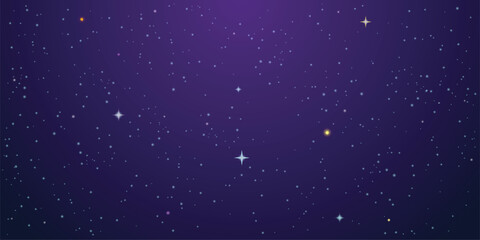 A vector illustration of a dark purple night sky filled with countless twinkling stars of various sizes and colors