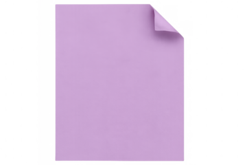 Purple sticky note with folded corner, isolated against transparent background, offering clean writing area
