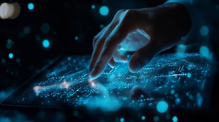 Big data technology for business finance analytic concept. Businessman working on digital tablet with modern graphics interface, data science, AI, and business intelligence