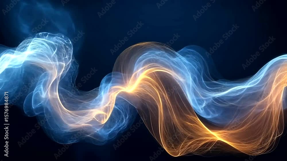 Poster abstract fluid wave motion background animation with dynamic energy flow in blue and gold