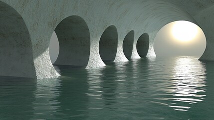 Submerged arches in a tranquil underwater space.