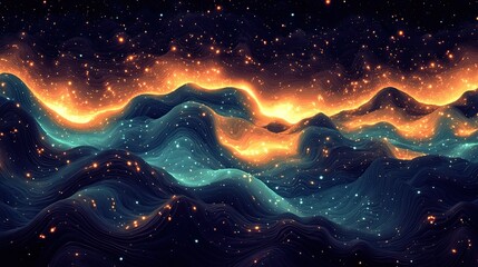 Abstract landscape of luminous, textured hills.