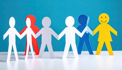 Paper people holding hands, different colors