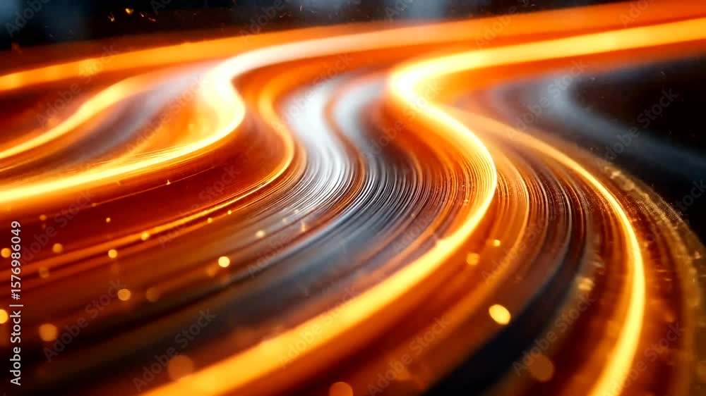 Poster abstract futuristic glowing golden light trails background with dynamic movement