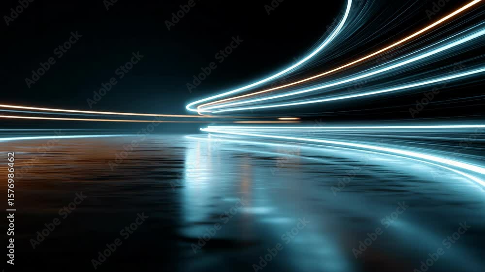 Poster dynamic light trails over a reflective surface creating a futuristic visual experience