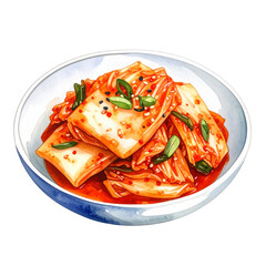 수채화 그림체의 한국 전통 인기 음식 매운 고추가루 김치