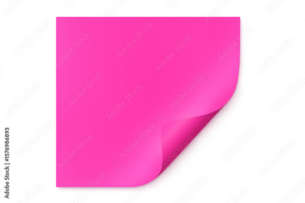 Poster curled pink sticky note with blank space, positioned against transparent backdrop for custom messagi