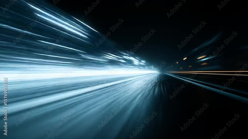 Poster futuristic light speed tunnel with moving light trails in a high-tech environment