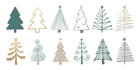 Charming Christmas Tree Vector Design Showcasing Twinkling Lights, Star Topper, Evergreen Foliage, Holiday Ribbons, Snow Dusting and Garland for Seasonal Greeting Cards and Decor

