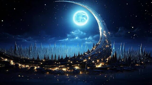 Crescent moon in Delfts Blauw highly detailed, cinematic lighting,ai generatif