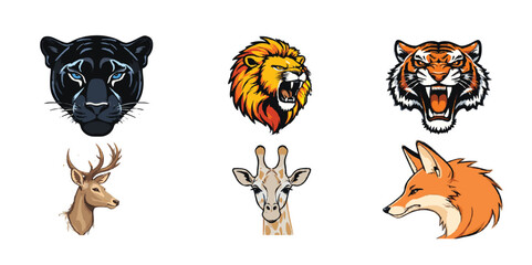 Wild Animal Head Vector Set With Lion Tiger Fox Panther