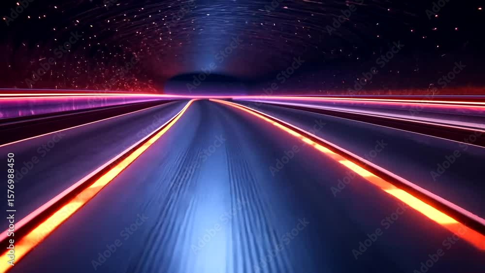Poster abstract futuristic tunnel with neon lights and geometric patterns for digital design