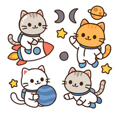 Cute cats in space suits, playful and whimsical. white isolate background