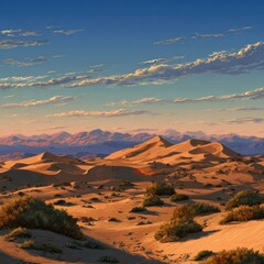 Fototapeta premium Vast sandy dunes under a bright blue sky evoke tranquility.
