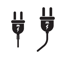 Set of electric plug vector icons on white background. Electrical cord or cable. Electric power.Electric plug vector icon on white background
